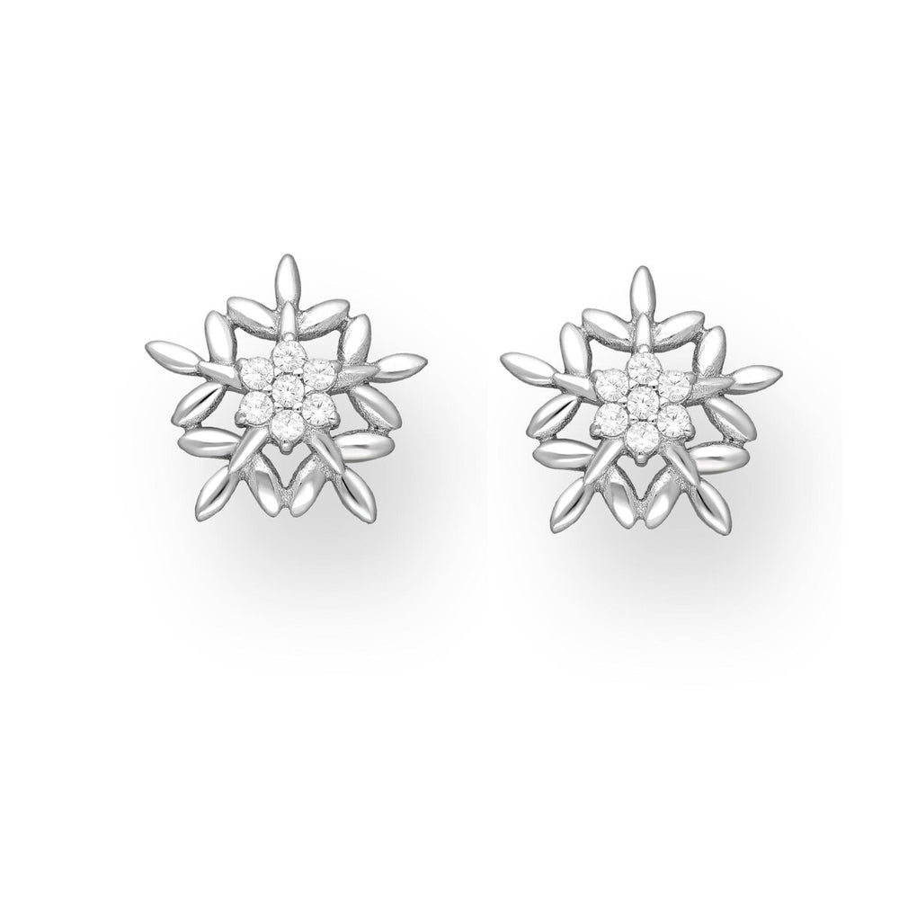 Sterling Silver Cubic Zirconia Openwork Snowflake Stud Earrings