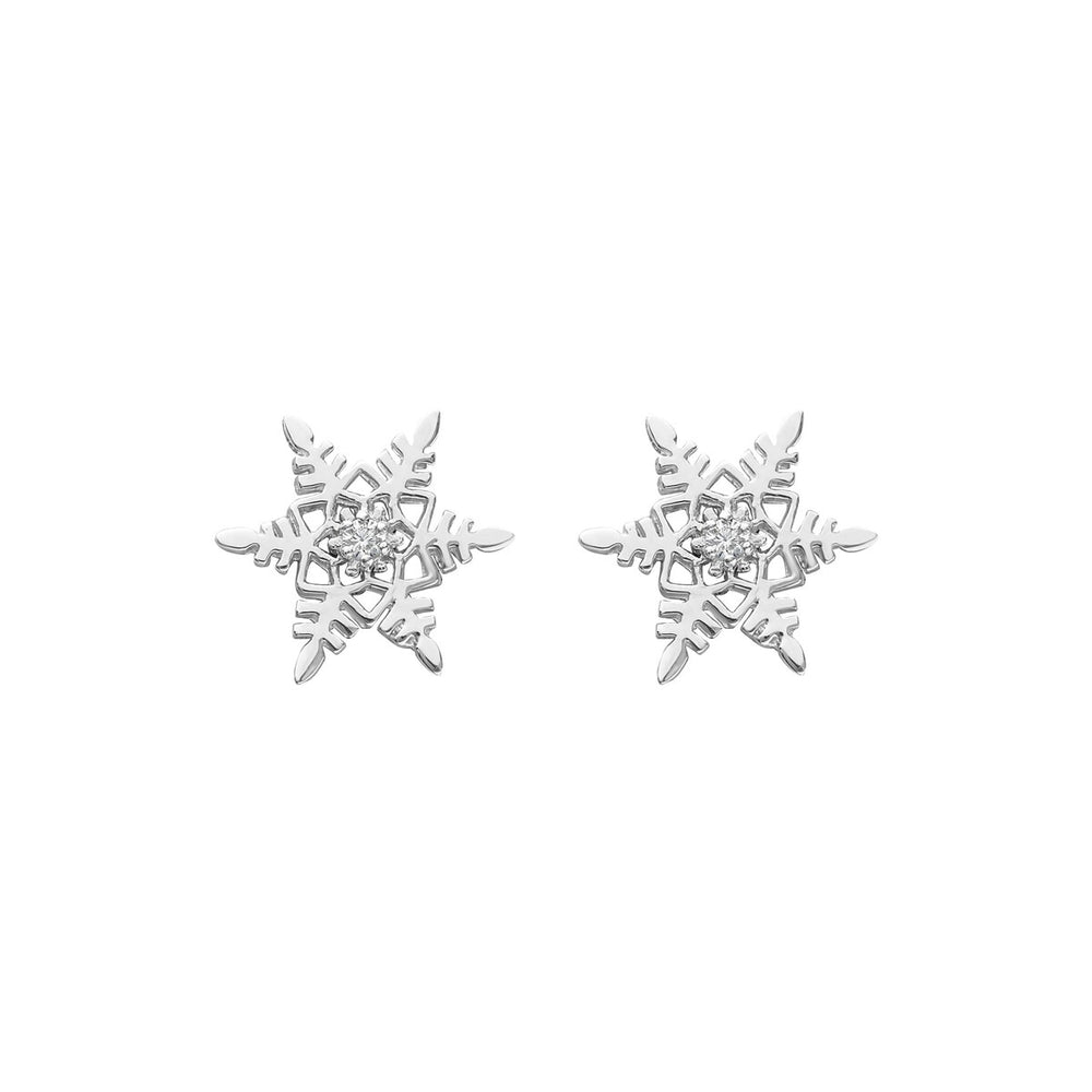 Sterling Silver Cubic Zirconia Ornate Snowflake Stud Earrings