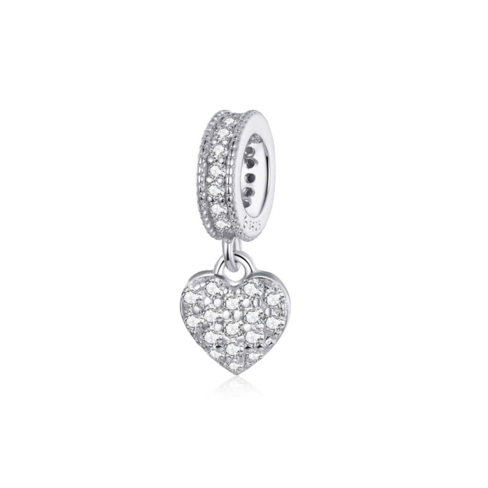 Sterling Silver Cubic Zirconia Pave Heart Hanging Charm