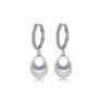 Sterling Silver Cubic Zirconia Pave Hoops With Freshwater Pearls