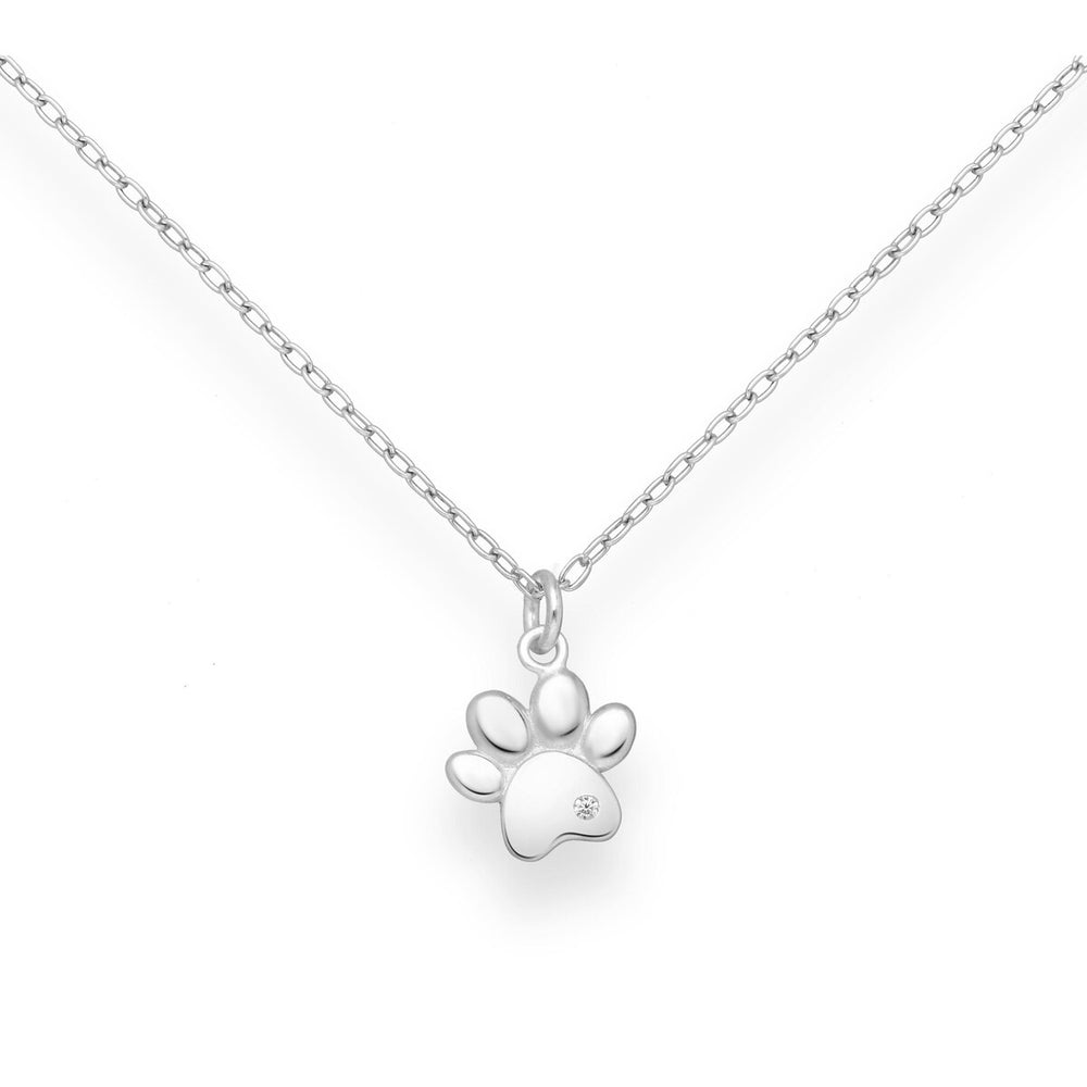 Sterling Silver Cubic Zirconia Paw Print Pendant Necklace