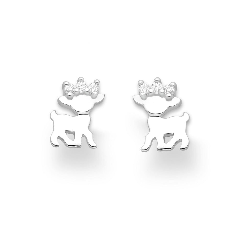 Sterling Silver Cubic Zirconia Reindeer Stud Earrings