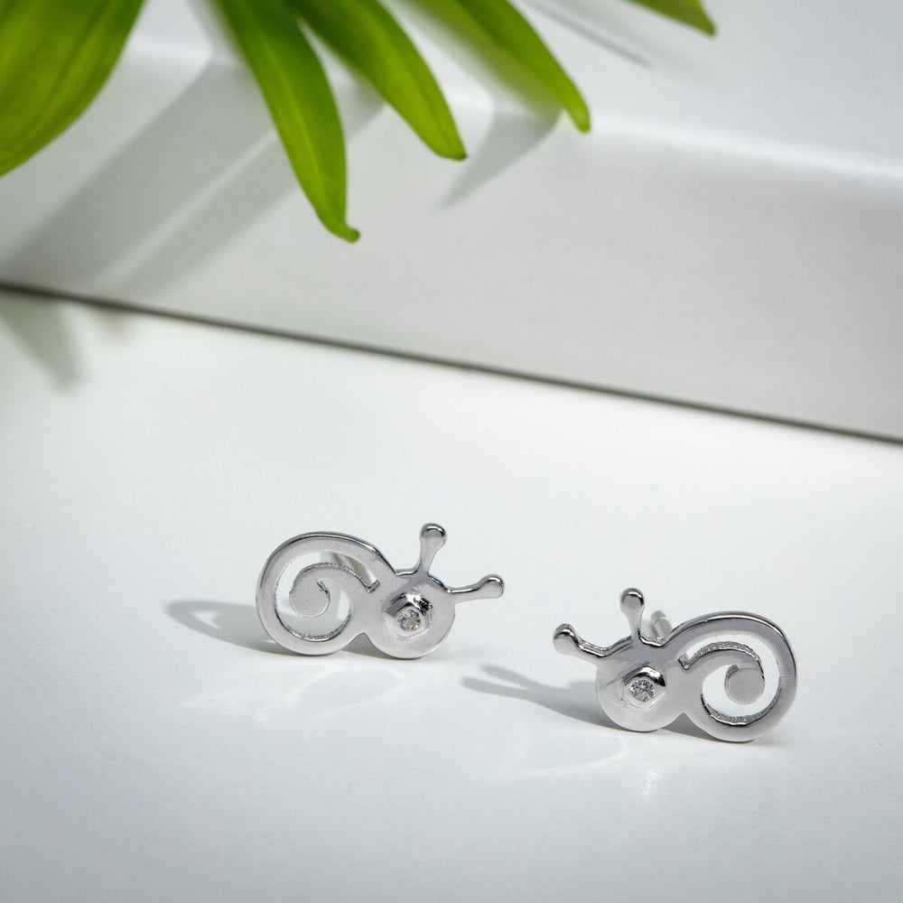 Sterling Silver Cubic Zirconia Snail Stud Earrings