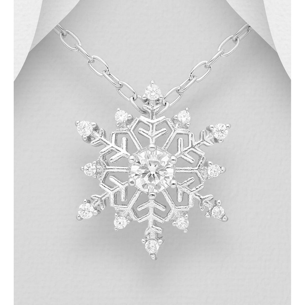 Sterling Silver Cubic Zirconia Snowflake Necklace - White