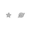 Sterling Silver Cubic Zirconia Star And Planet Asymmetrical Stud Earrings