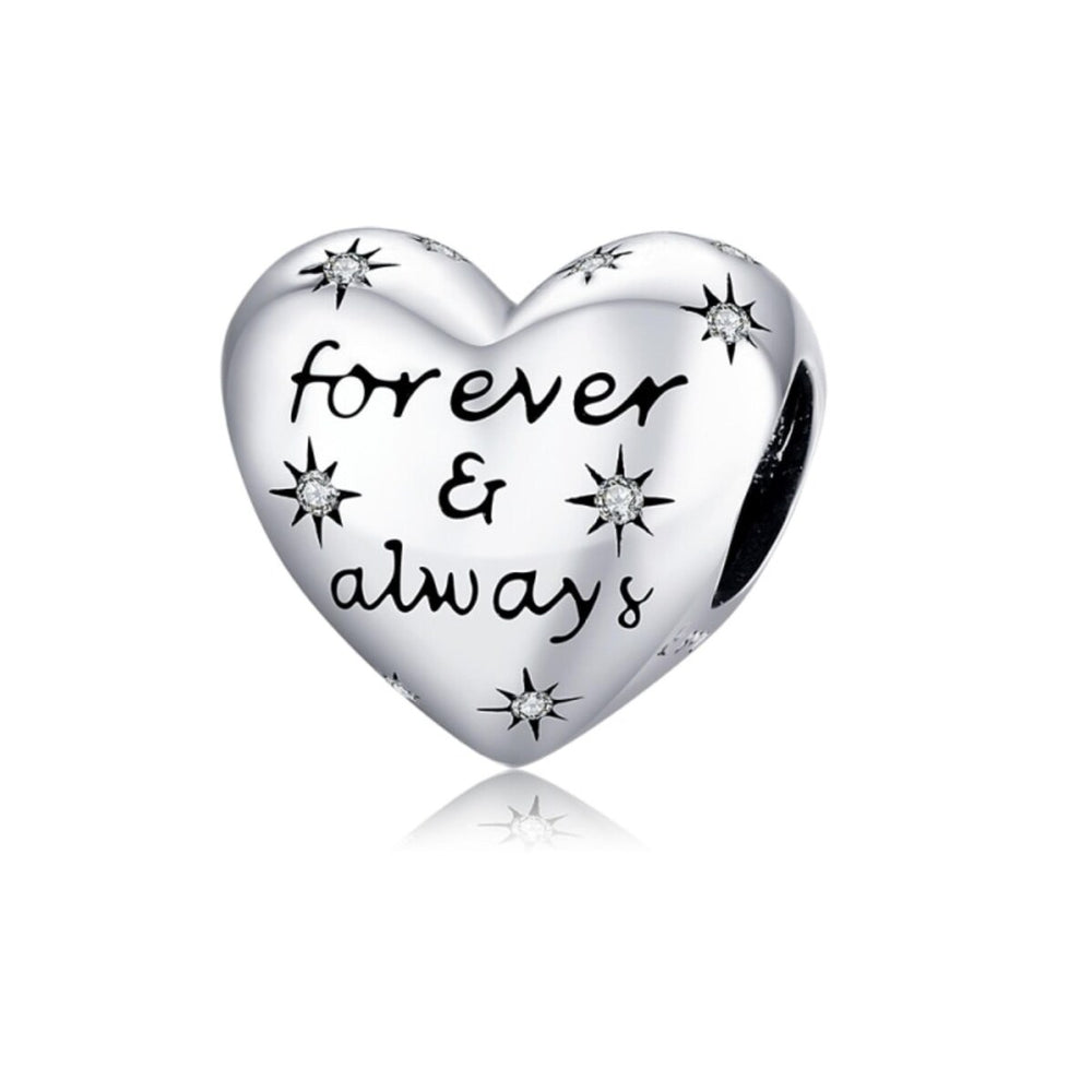 Sterling Silver Cubic Zirconia Stars Forever And Always Heart Charm