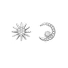 Sterling Silver Cubic Zirconia Sun And Moon Asymmetrical Stud Earrings