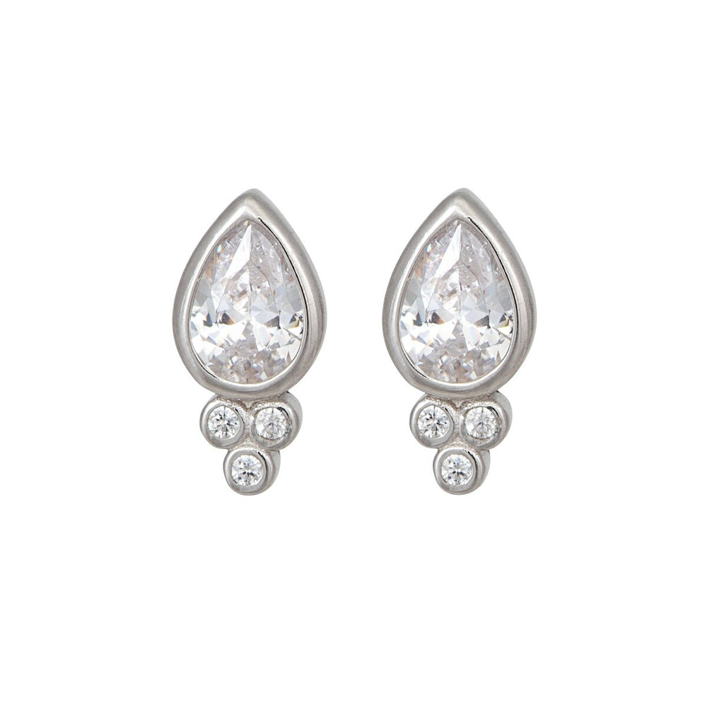 Sterling Silver Cubic Zirconia Teardrop And Triplet Stud Earrings