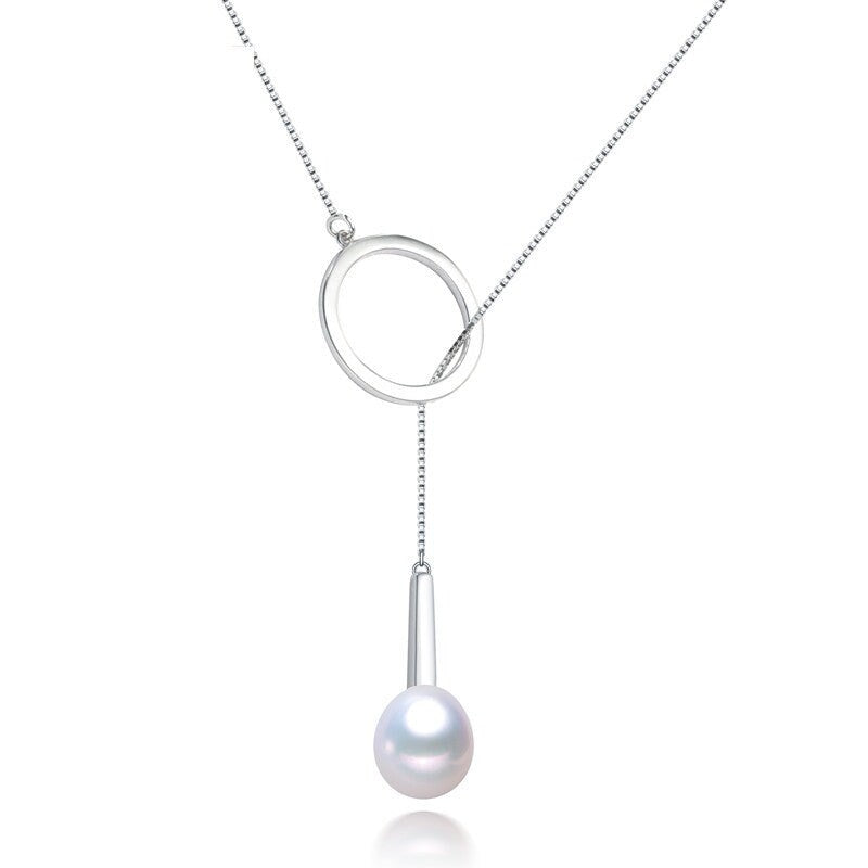 Sterling Silver Cultured Pearl Lariat Necklace - White