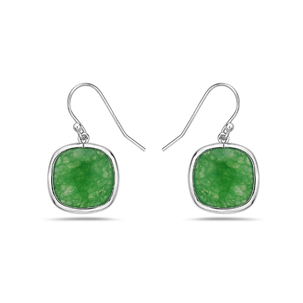 Sterling Silver Cushion Shape Green Jade Silver Wrap Earring