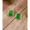 Sterling Silver Cushion Shape Green Jade Silver Wrap Earring