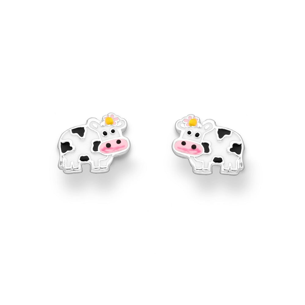 Sterling Silver Cute Cow Stud Earrings