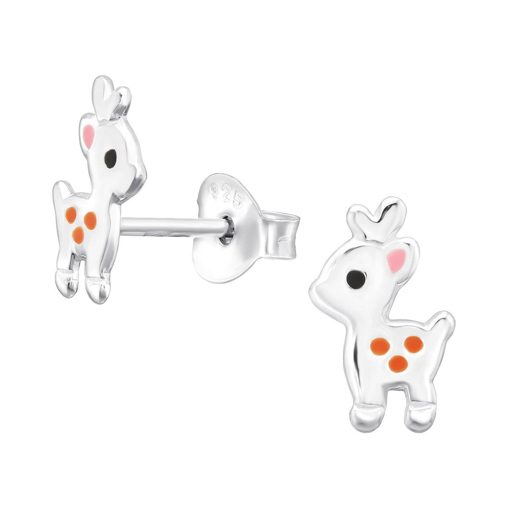 Sterling Silver Cute Orange & Pink Dotted Reindeer Dainty Stud Earrings