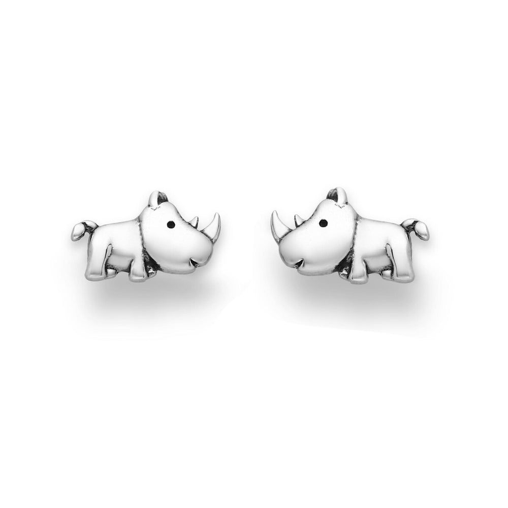 Sterling Silver Cute Rhino Stud Earrings