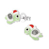 Sterling Silver Cute Turtle with Santa Hat Dainty Stud Earrings