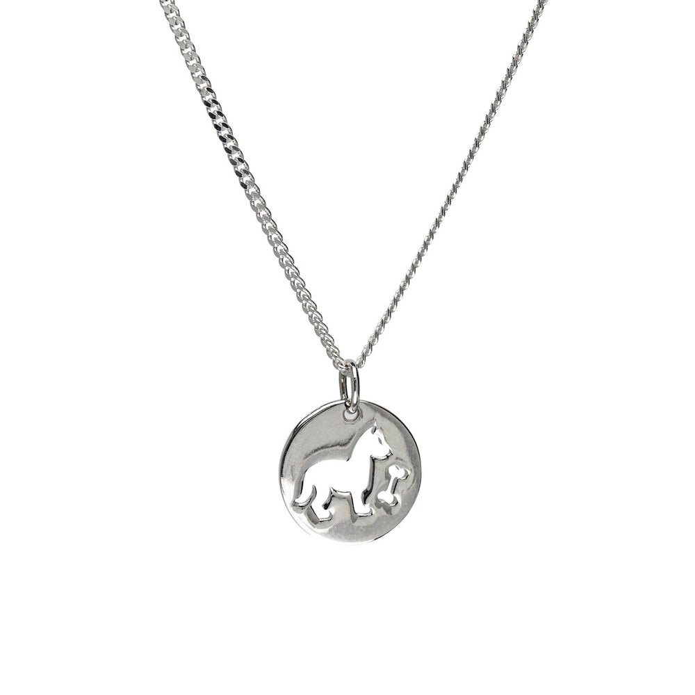 Sterling Silver Cutout Dog & Bone Pendant Necklace - White