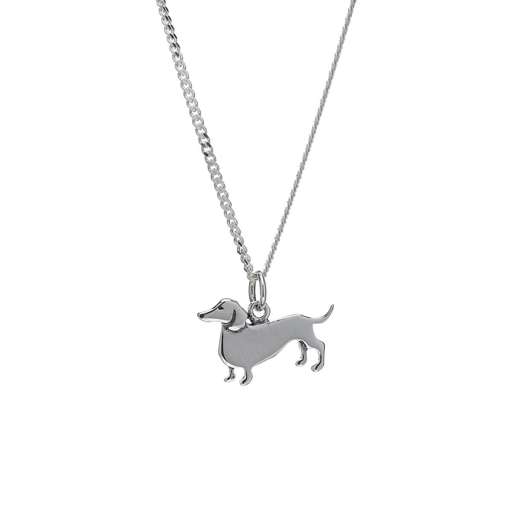 Sterling Silver Dachshund Dog Necklace - White