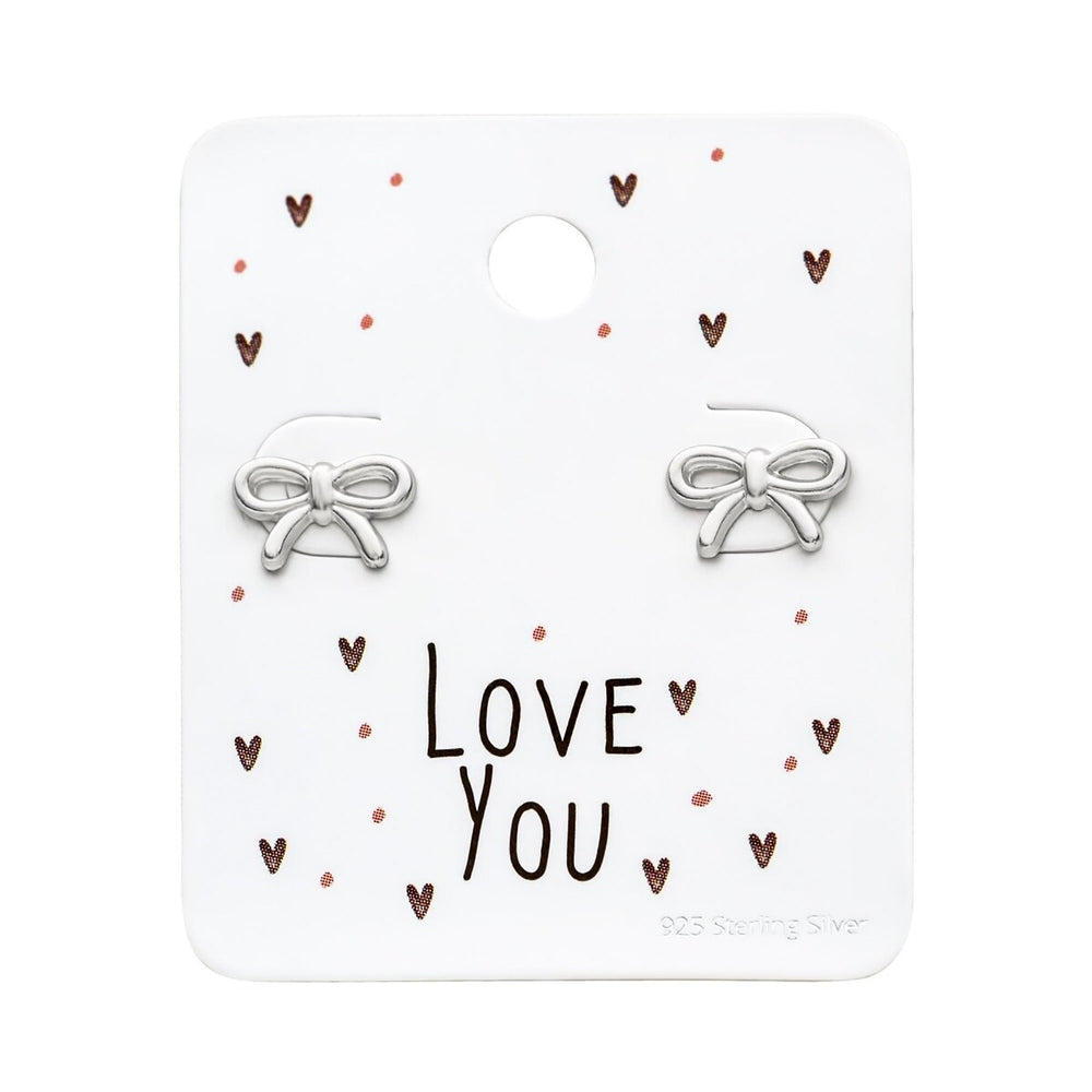 Sterling Silver Dainty Bow Studs On Love You Card