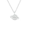 Sterling Silver Dainty CZ Pave Planet Pendant Necklace - White