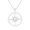 Sterling Silver Dainty Compass Pendant Necklace With Cubic Zirconia Center - Ag Sterling - White