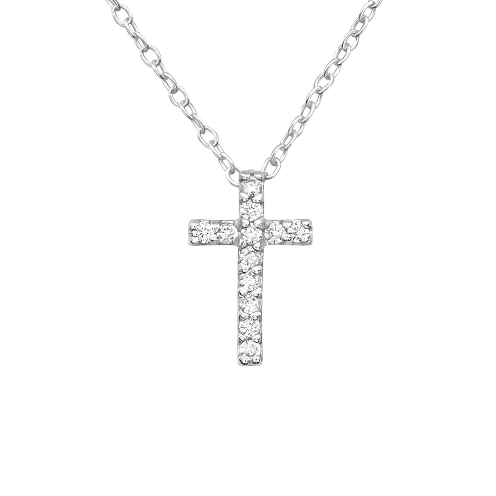 Sterling Silver Dainty Cross Pendant Necklace With Cubic Zirconia - Ag Sterling - White