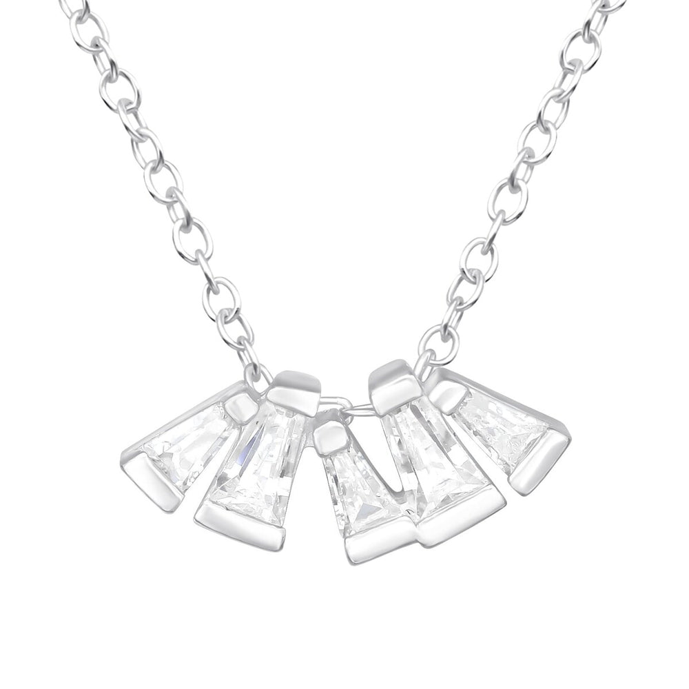 Sterling Silver Dainty Fan Necklace with CZ - White