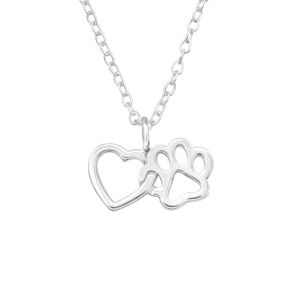 Sterling Silver Dainty Love And Paw Pendant Necklace - Ag Sterling - White