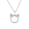 Sterling Silver Dainty Openwork Circle Cat Pendant Necklace With Cubic Zirconia - Ag Sterling - White