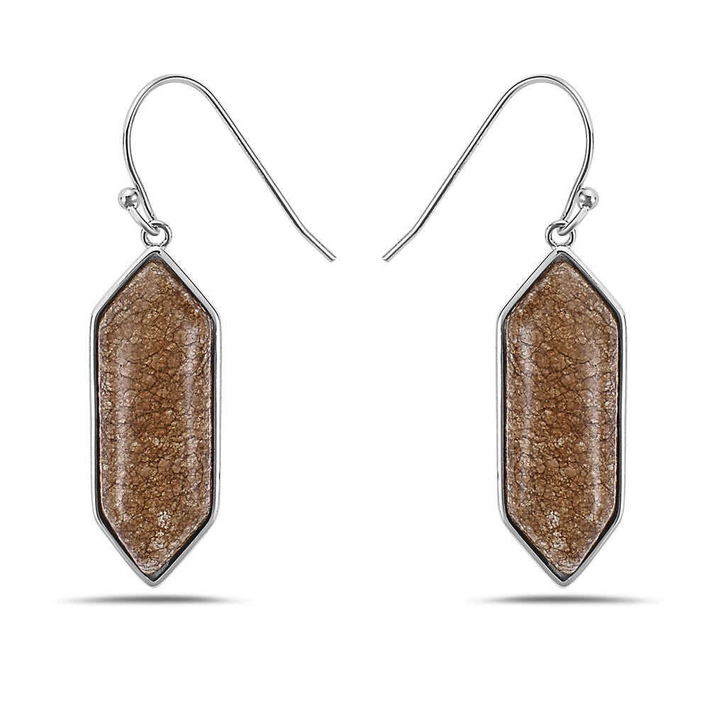 Sterling Silver Dangle Pointed Hexagon Brown Agate Earring