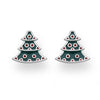 Sterling Silver Deep Green Red Christmas Tree Stud Earrings