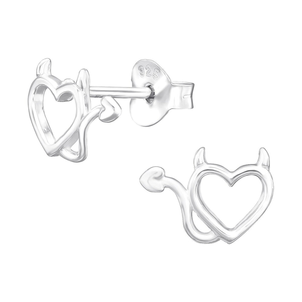 Sterling Silver Devil Heart Stud Earrings