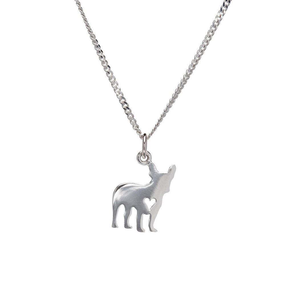 Sterling Silver Dog with Heart Pendant Necklace - White