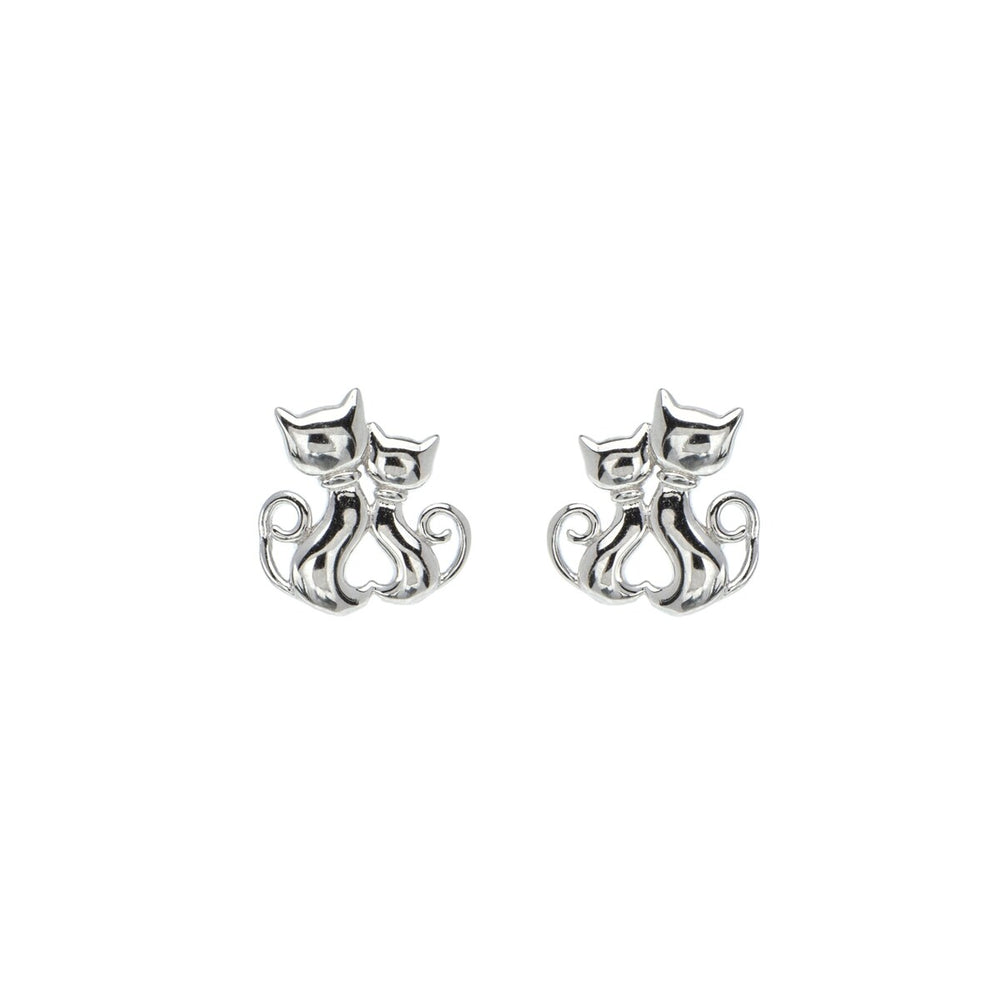 Sterling Silver Dual Cat Stud Earrings