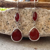 Sterling Silver Earring Hammer Texture Wrap Marquis and Teardrop Red Carnelian