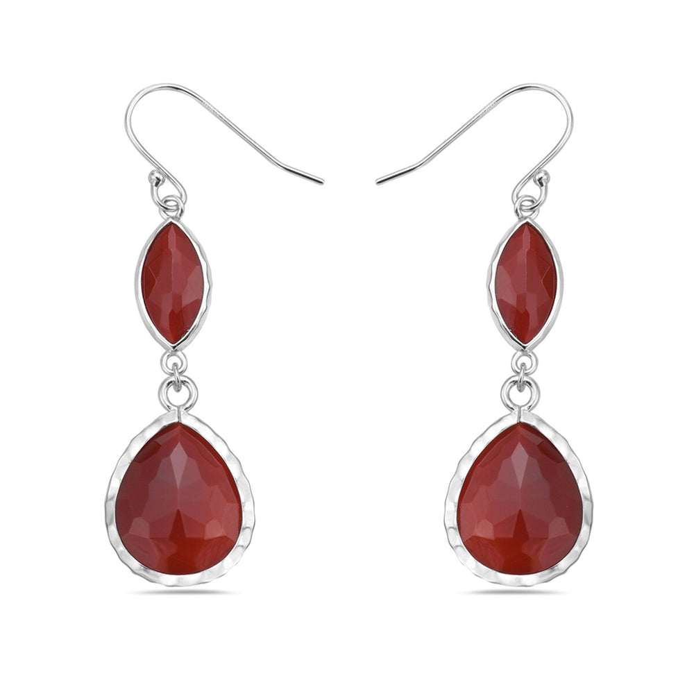 Sterling Silver Earring Hammer Texture Wrap Marquis and Teardrop Red Carnelian