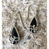 Sterling Silver Earring Teardrop Onyx Base Vines lines Over the Top