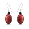 Sterling Silver Earring of Oval Red Poppy Jasper with Onyx Bead French Wire