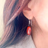 Sterling Silver Earring of Oval Red Poppy Jasper with Onyx Bead French Wire