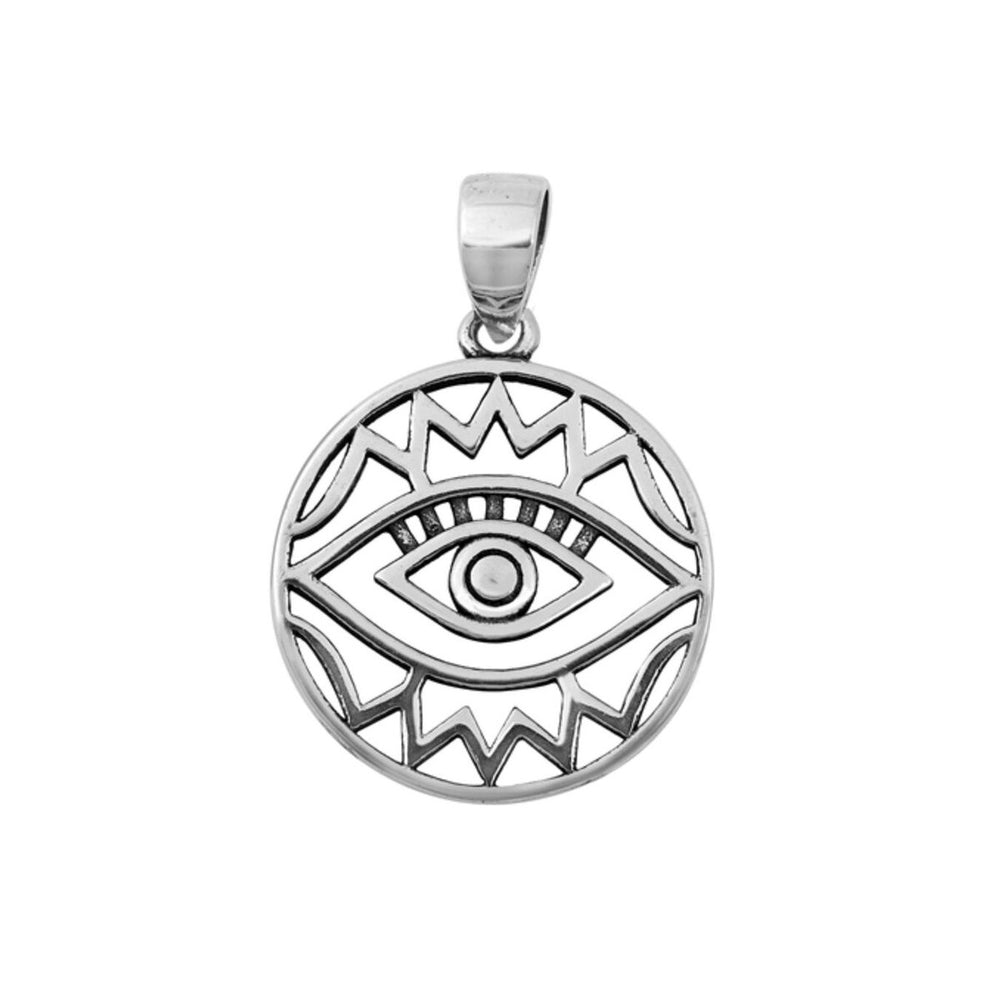 Sterling Silver Eye Round Pendant - White