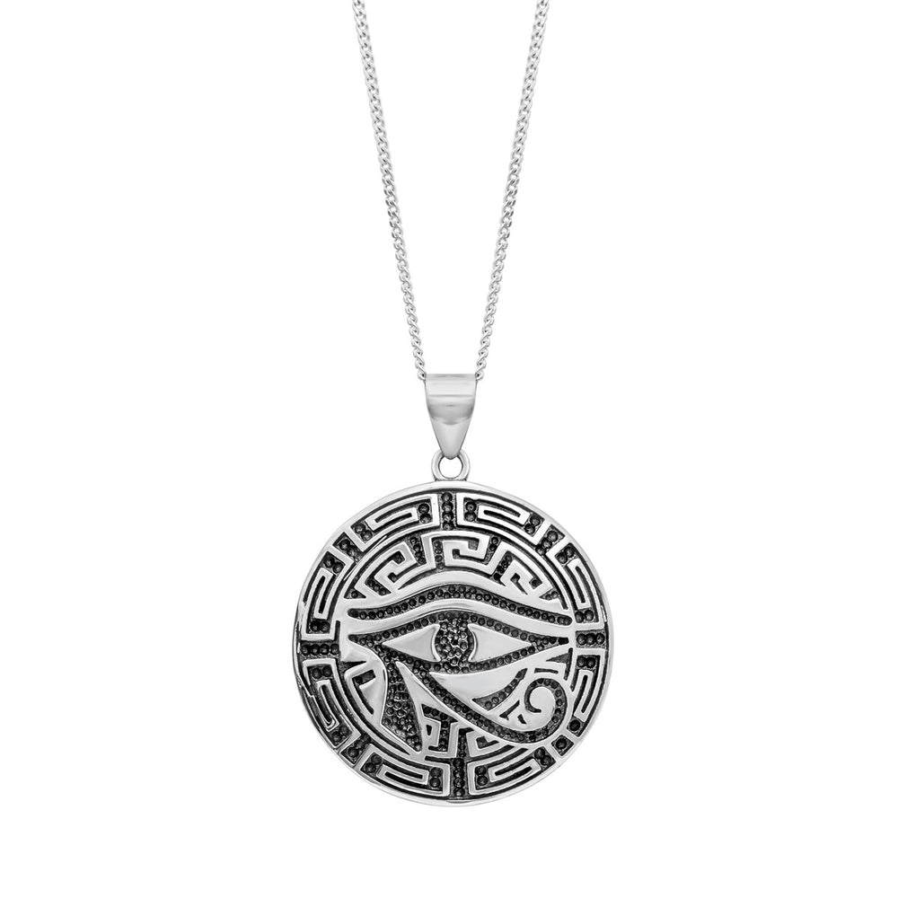 Sterling Silver Eye of Horus Round Maze Pendant Necklace - White