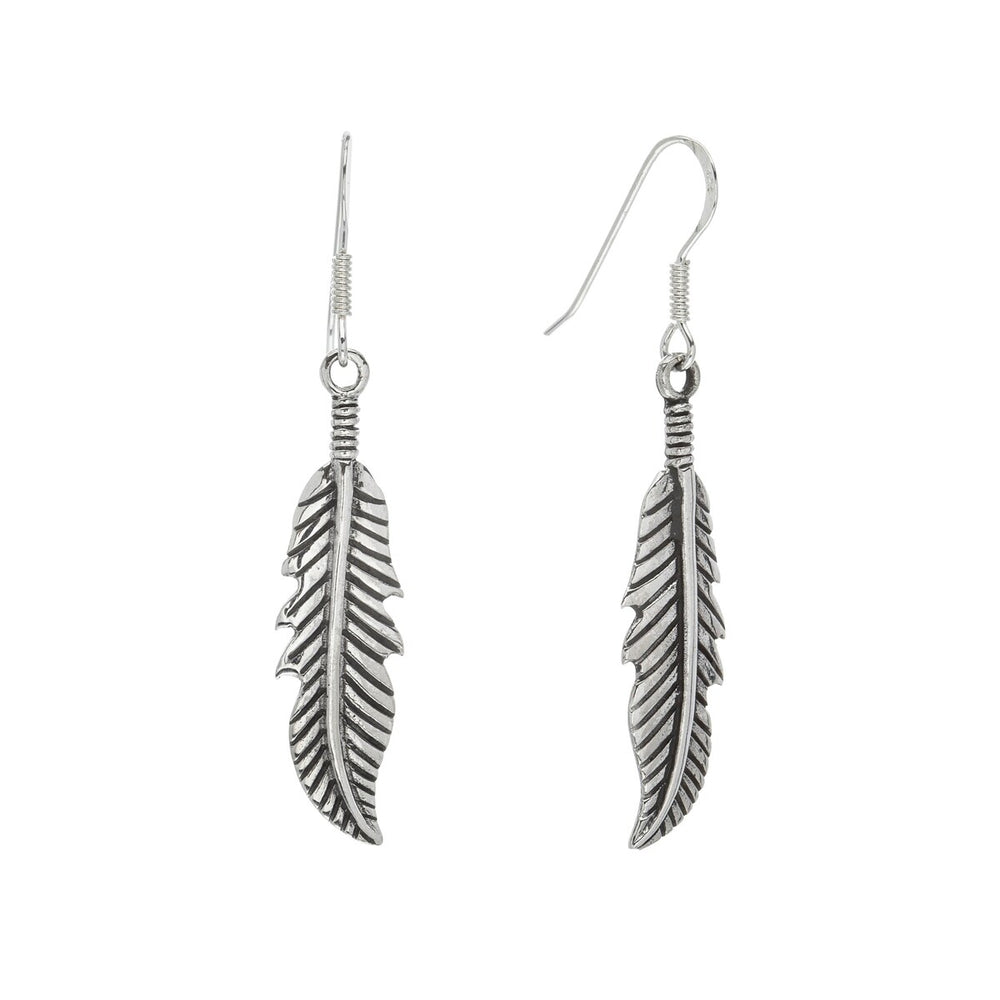 Sterling Silver Feather Drop Earrings