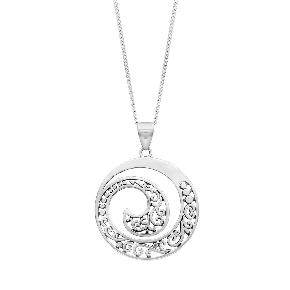 Sterling Silver Filigree Round Pendant Necklace - White