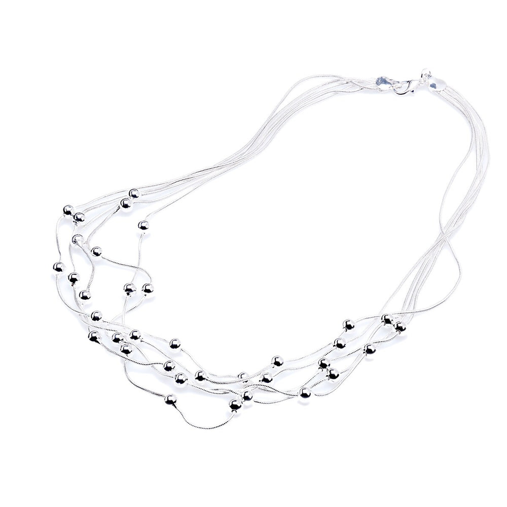 Sterling Silver Filled Multi Strand Ball Necklace - White