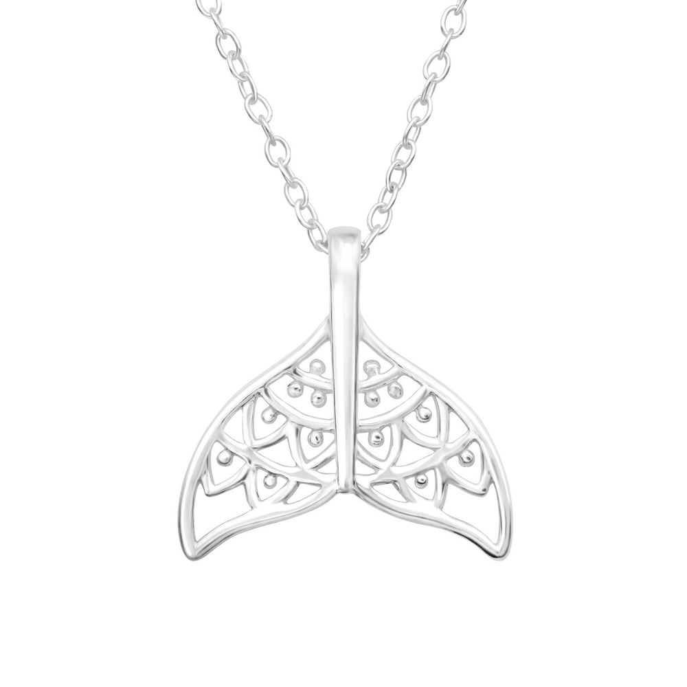 Sterling Silver Fish Tail Pendant Necklace - White