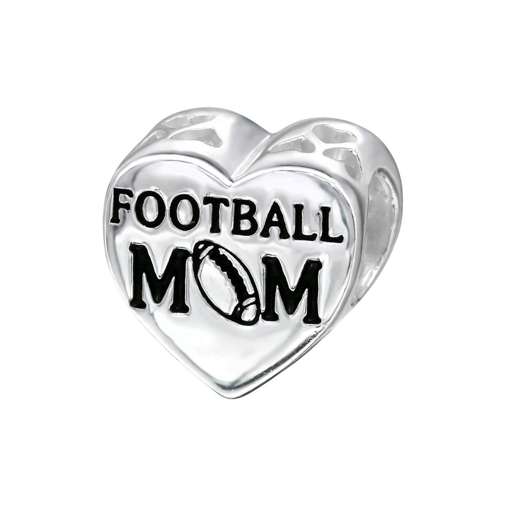 Sterling Silver Football Mom Heart Charm