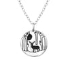 Sterling Silver Forest & Deer Pendant Necklace - White