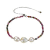 Sterling Silver Freshwater Pearl and Multi Tourmaline Beaded Bolo Bracelet