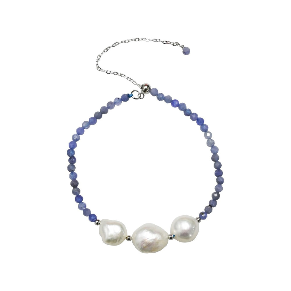 Sterling Silver Freshwater Pearl and Tanzanite Beaded Bolo Bracelet