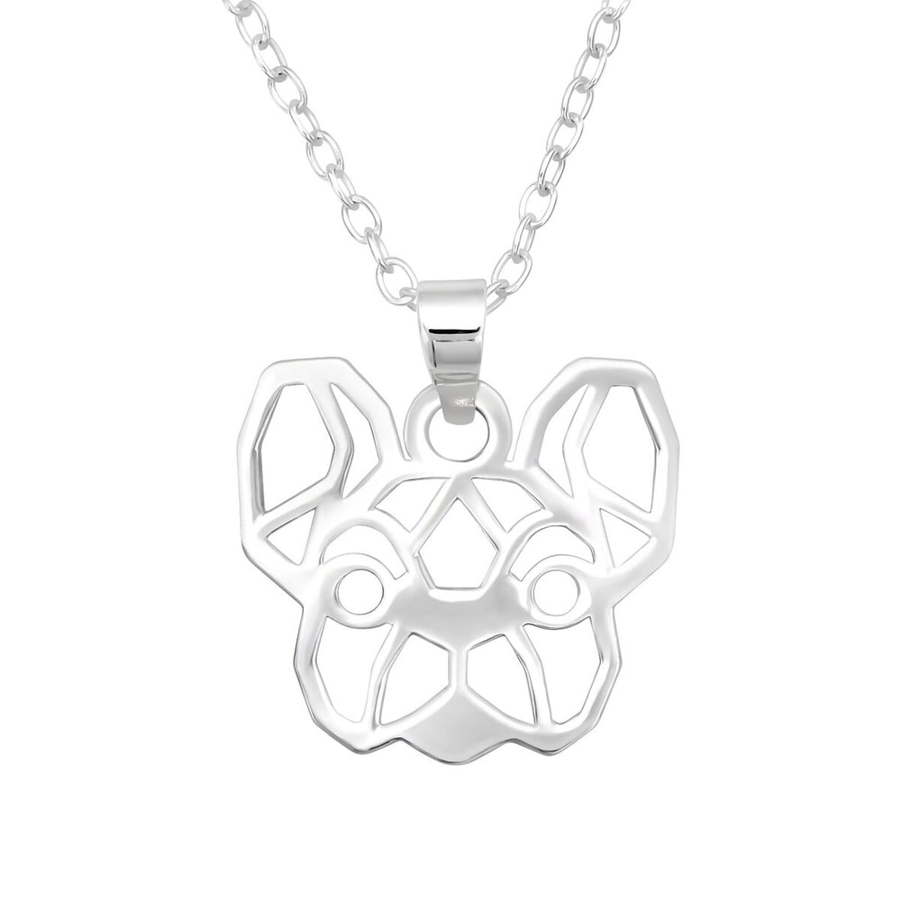 Sterling Silver Geometric Dog Pendant Necklace - White