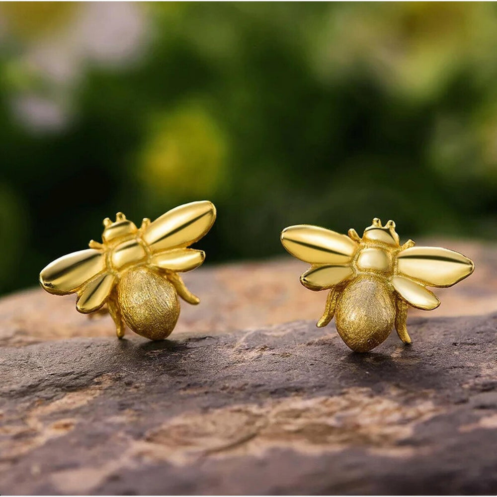 Sterling Silver Gold Plated Bee Stud Earrings